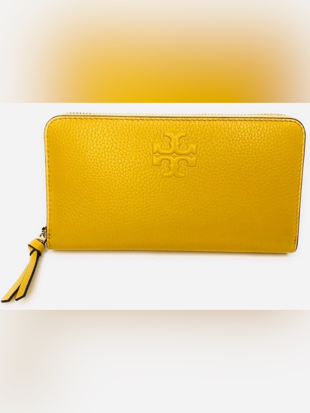 Tory Burch Yellow Pebbled Leather Zip Wallet with Tassel
